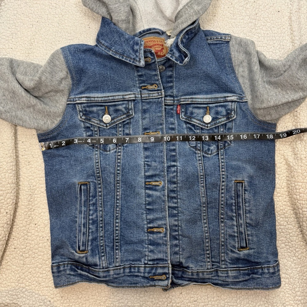Levi's Hybrid Trucker Jean Jacket Women's Medium Hooded Denim Button Close Flaw - Picture 8 of 11